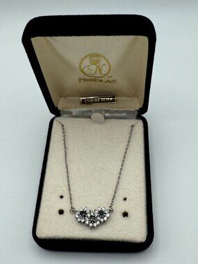 Nikolas Sterling Silver Necklace 17 In Black Clear Stone Cluster Pendant Vintage